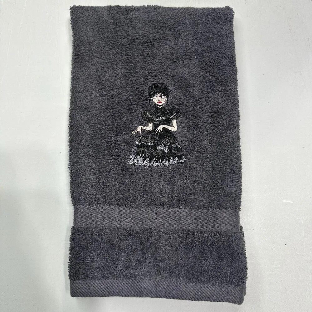 Wednesday Embroidered Hand Towels Bathroom Home Decor Goth Witch Nevermore